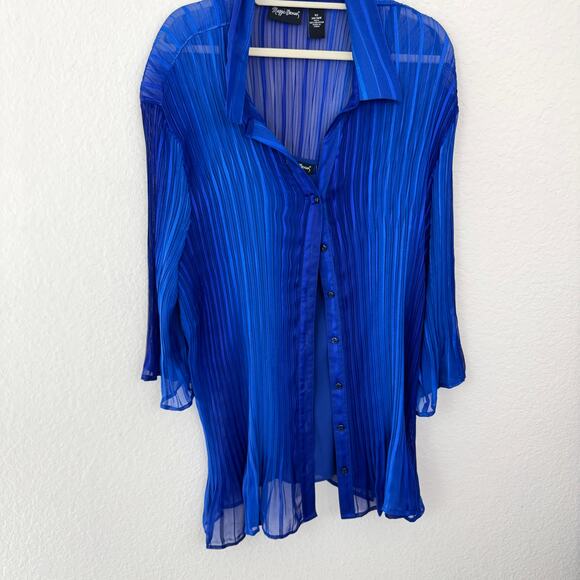 Maggie Barnes Womens Pleated Blouse Tank Set Size 5X Flowy Sheer Classic Blue - Picture 1 of 7
